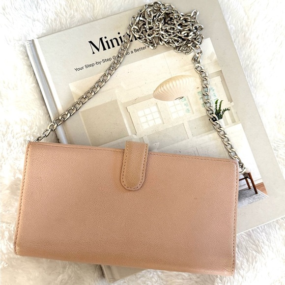 Authentic Chanel Coco Mark Sevruga Caviar Skin Flap Long Wallet On Chain Pink - Picture 5 of 16